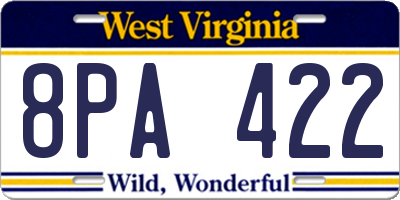 WV license plate 8PA422