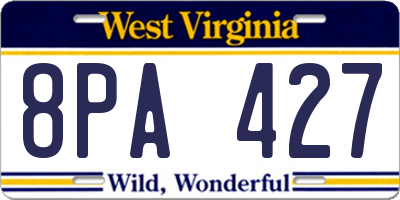 WV license plate 8PA427