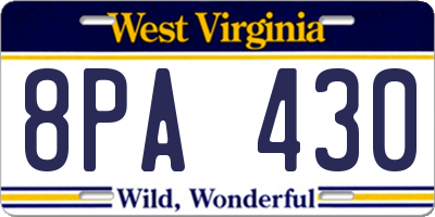 WV license plate 8PA430