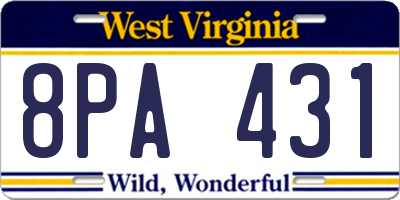 WV license plate 8PA431