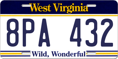 WV license plate 8PA432