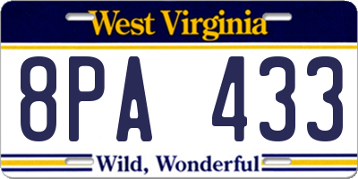 WV license plate 8PA433