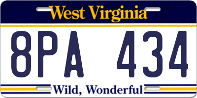 WV license plate 8PA434