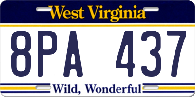 WV license plate 8PA437
