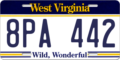 WV license plate 8PA442