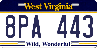 WV license plate 8PA443
