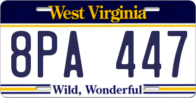 WV license plate 8PA447