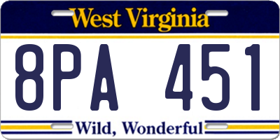 WV license plate 8PA451