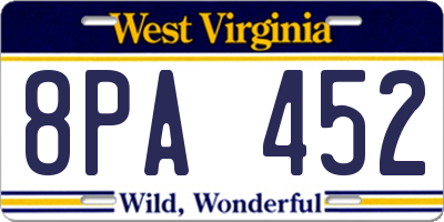WV license plate 8PA452