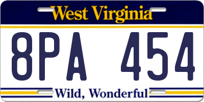 WV license plate 8PA454
