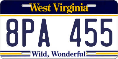 WV license plate 8PA455