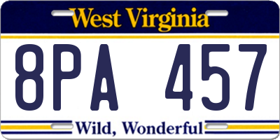 WV license plate 8PA457