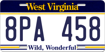 WV license plate 8PA458