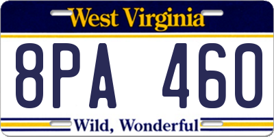 WV license plate 8PA460