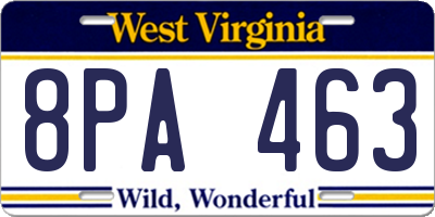 WV license plate 8PA463