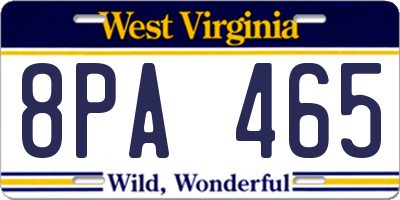 WV license plate 8PA465