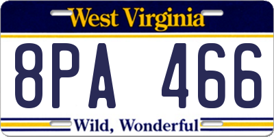 WV license plate 8PA466
