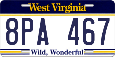 WV license plate 8PA467