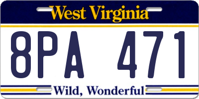 WV license plate 8PA471