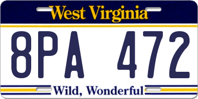 WV license plate 8PA472
