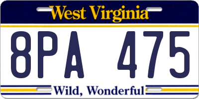 WV license plate 8PA475