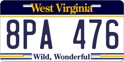 WV license plate 8PA476