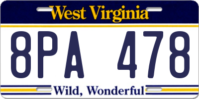 WV license plate 8PA478