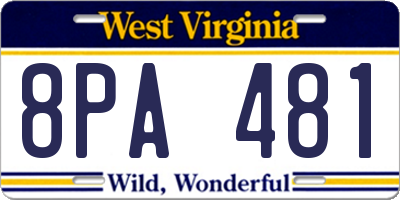 WV license plate 8PA481