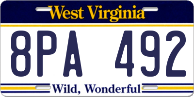 WV license plate 8PA492