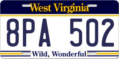 WV license plate 8PA502