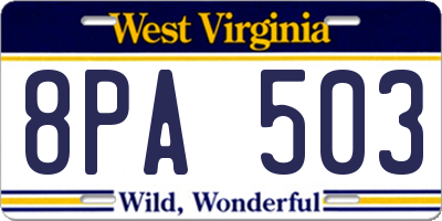 WV license plate 8PA503