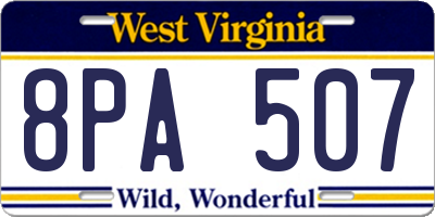 WV license plate 8PA507