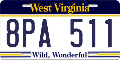 WV license plate 8PA511