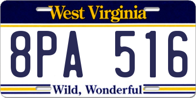 WV license plate 8PA516