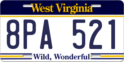 WV license plate 8PA521