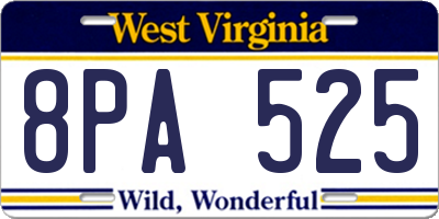 WV license plate 8PA525