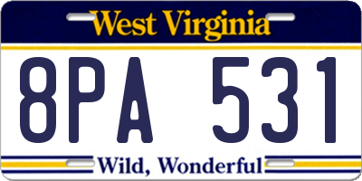 WV license plate 8PA531