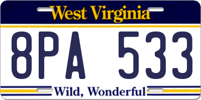 WV license plate 8PA533