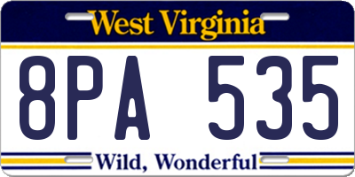 WV license plate 8PA535