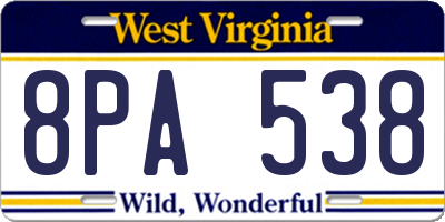 WV license plate 8PA538