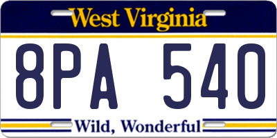 WV license plate 8PA540
