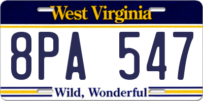 WV license plate 8PA547