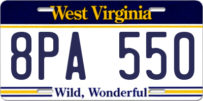 WV license plate 8PA550