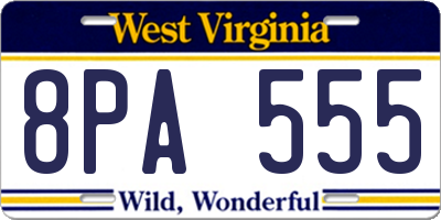 WV license plate 8PA555
