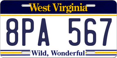 WV license plate 8PA567