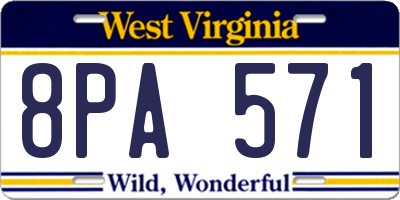 WV license plate 8PA571