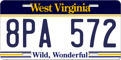 WV license plate 8PA572