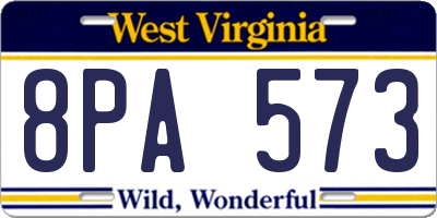 WV license plate 8PA573