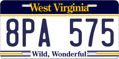 WV license plate 8PA575