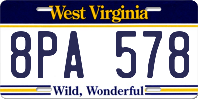 WV license plate 8PA578